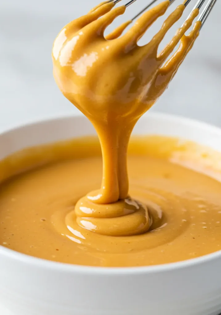 Close-up of perfectly smooth and creamy homemade Chick-fil-A sauce in a bowl