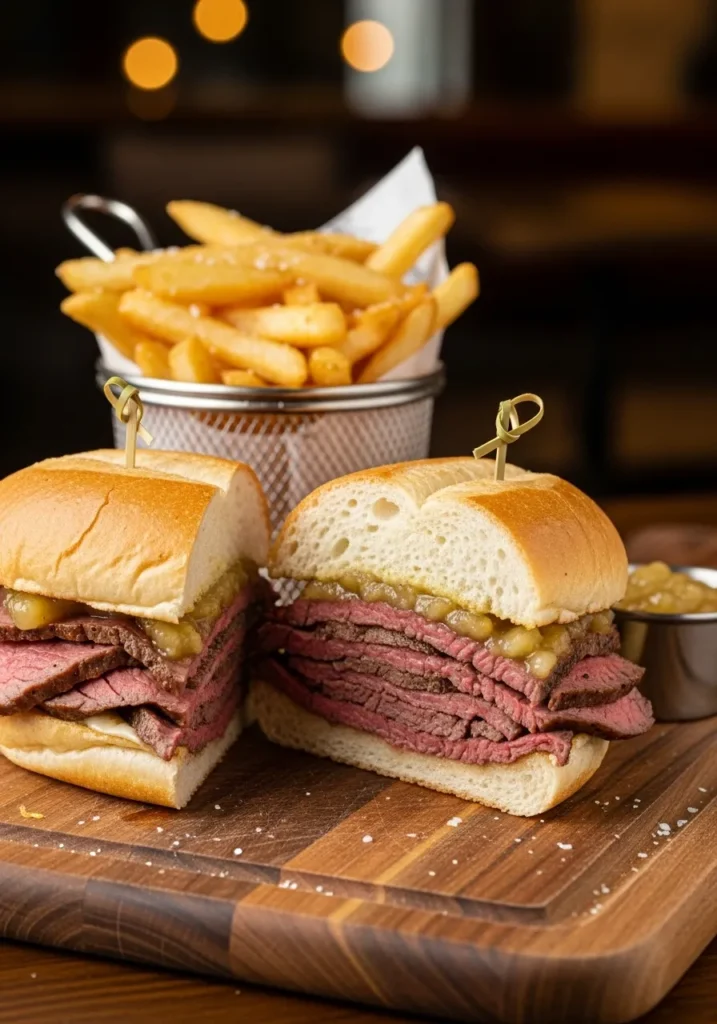 Cold Springs Tavern-style tri-tip sandwich with apple-horseradish sauce, a classic leftover tri-tip recipe