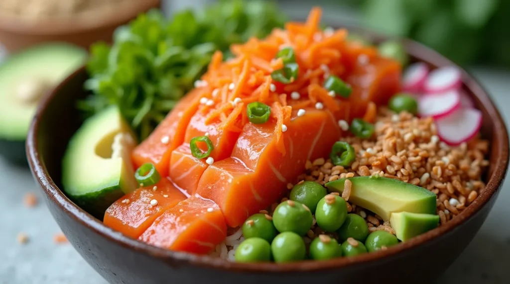 raw salmon poke bowl
