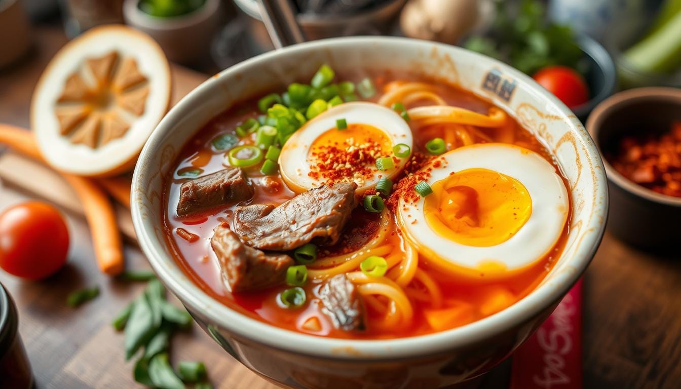 spicy beef ramen soup egg recipe